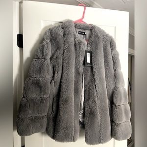 Grey Premium Faux Fur Vertical Bubble Coat